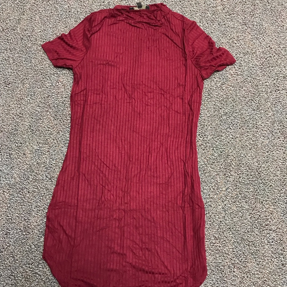 Iris Red Mini Bodycon Dress with Ribbed Texture and Mock Neck